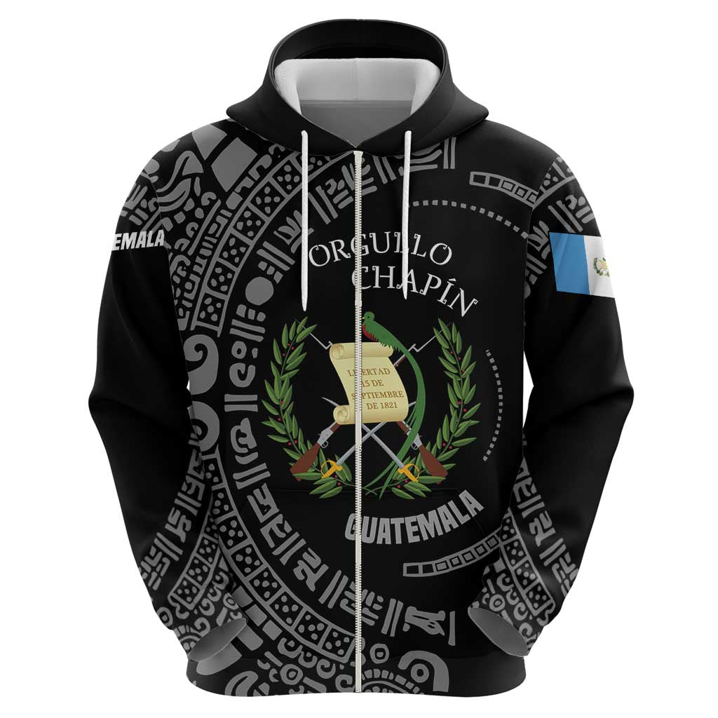 Guatemala National Emblem Zip Hoodie with Mayan Pattern and Orgullo Chapin Quote Design - Wonder Print Shop
