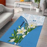 Guatemala White Monja Blanca Flower Area Rug with Blue Flag Theme and Floral Pattern Design - Wonder Print Shop