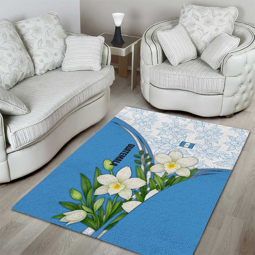 Guatemala White Monja Blanca Flower Area Rug with Blue Flag Theme and Floral Pattern Design - Wonder Print Shop