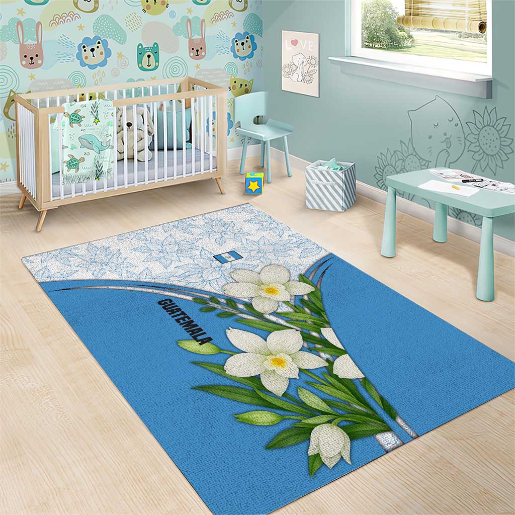 Guatemala White Monja Blanca Flower Area Rug with Blue Flag Theme and Floral Pattern Design - Wonder Print Shop