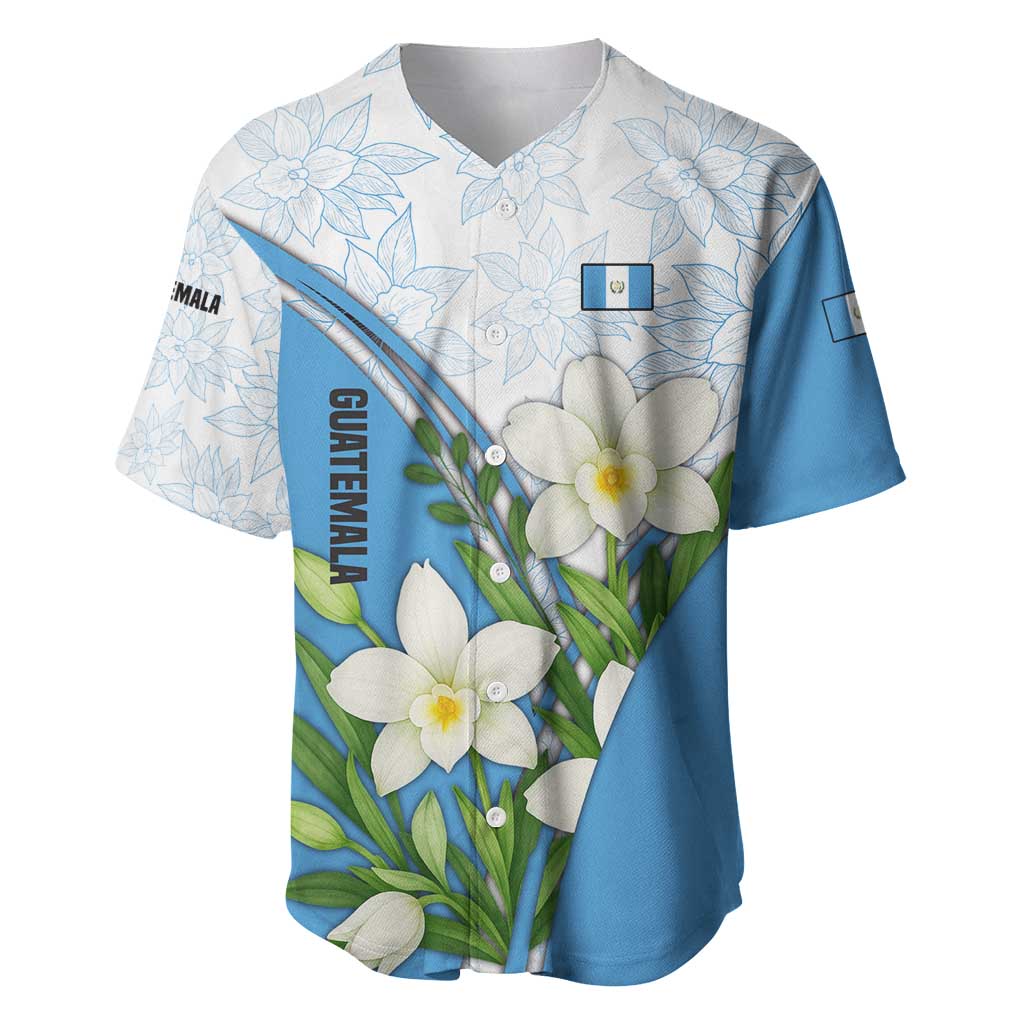 Guatemala White Monja Blanca Flower Baseball Jersey with Blue Flag Theme and Floral Pattern Design - Wonder Print Shop