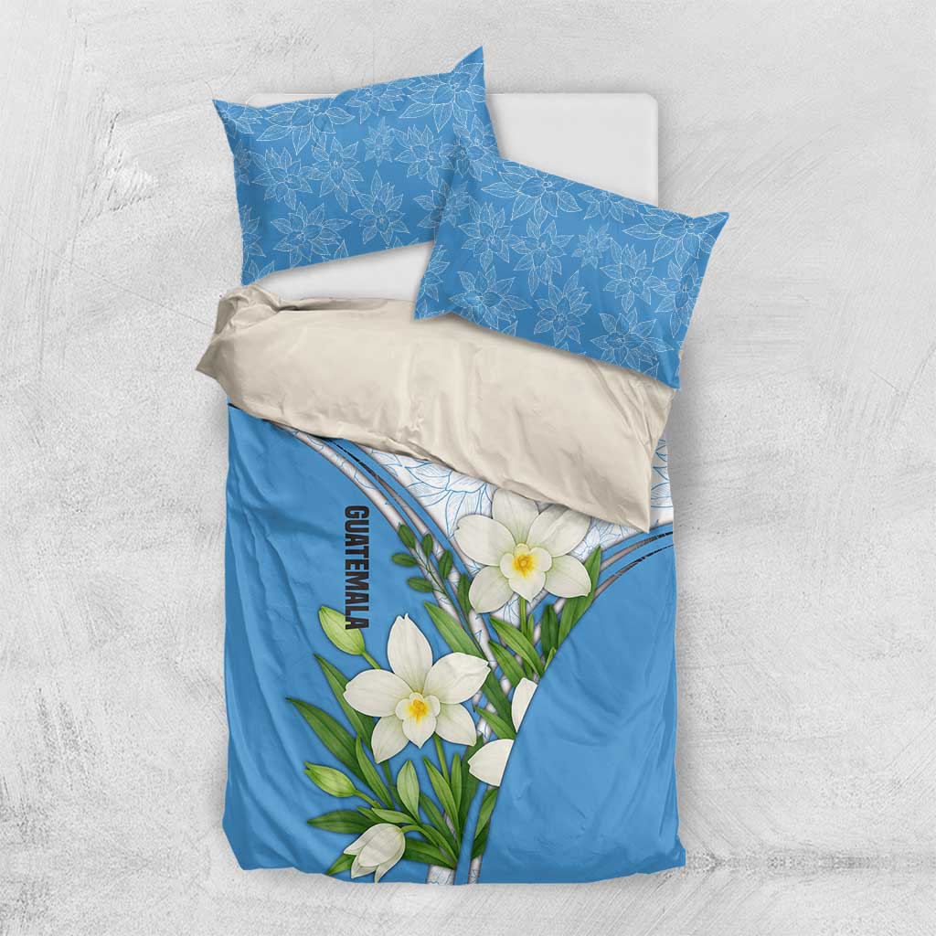 Guatemala White Monja Blanca Flower Bedding Set with Blue Flag Theme and Floral Pattern Design - Wonder Print Shop