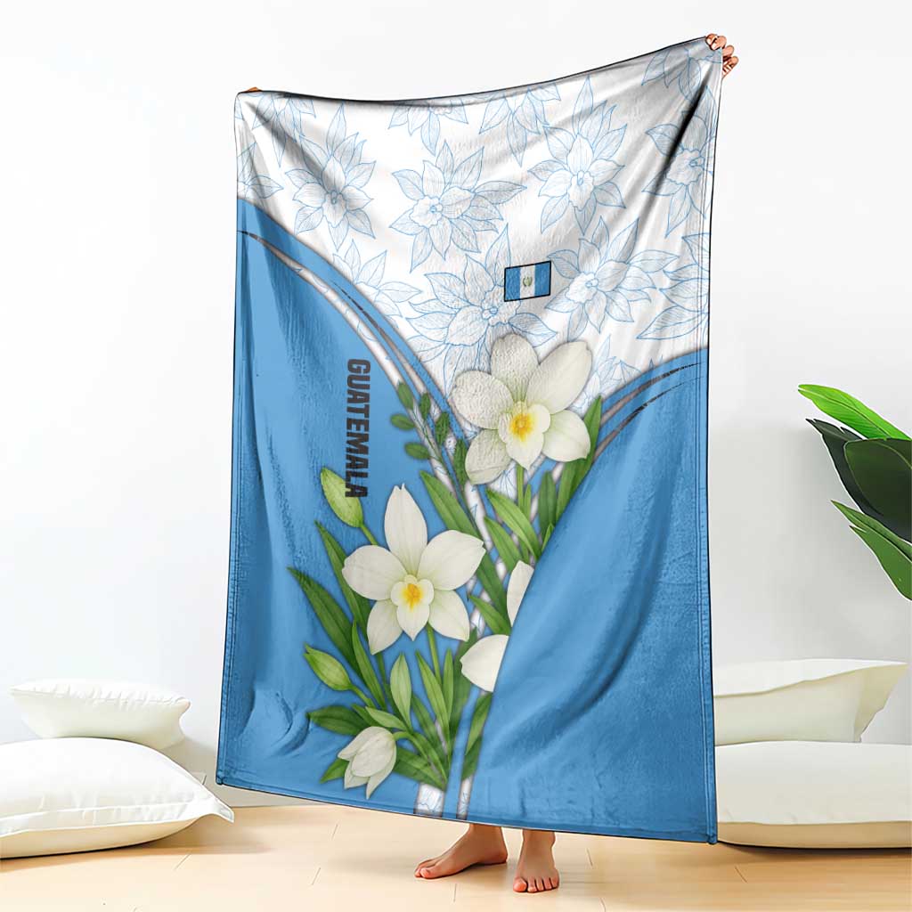 Guatemala White Monja Blanca Flower Blanket with Blue Flag Theme and Floral Pattern Design - Wonder Print Shop