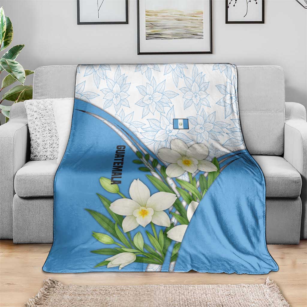 Guatemala White Monja Blanca Flower Blanket with Blue Flag Theme and Floral Pattern Design - Wonder Print Shop
