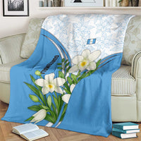 Guatemala White Monja Blanca Flower Blanket with Blue Flag Theme and Floral Pattern Design - Wonder Print Shop