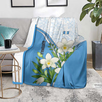 Guatemala White Monja Blanca Flower Blanket with Blue Flag Theme and Floral Pattern Design - Wonder Print Shop