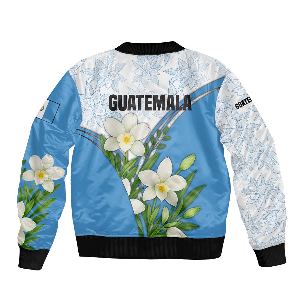 Guatemala White Monja Blanca Flower Bomber Jacket with Blue Flag Theme and Floral Pattern Design - Wonder Print Shop