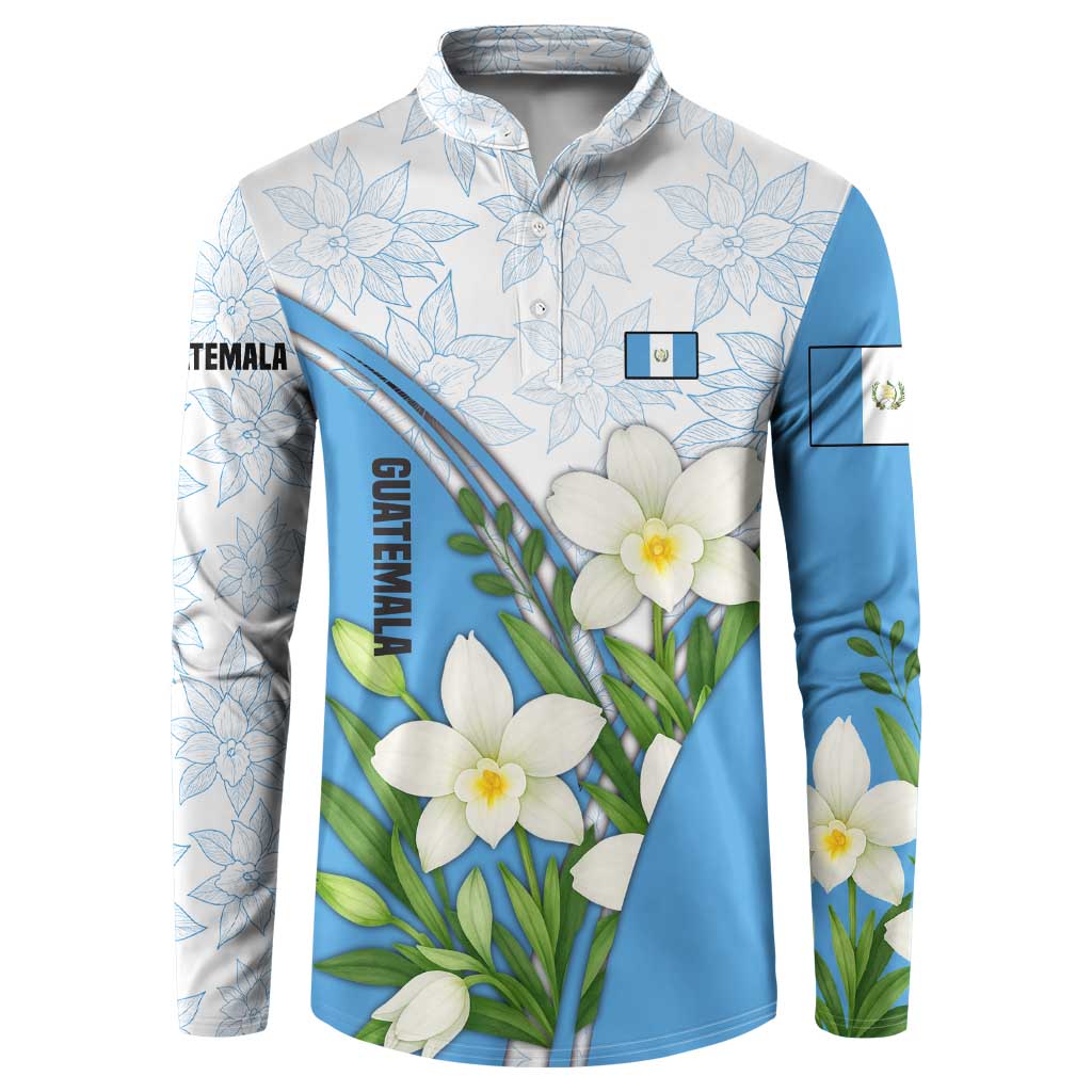 Guatemala White Monja Blanca Flower Button Sweatshirt with Blue Flag Theme and Floral Pattern Design - Wonder Print Shop
