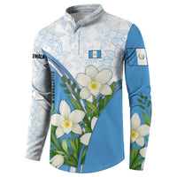 Guatemala White Monja Blanca Flower Button Sweatshirt with Blue Flag Theme and Floral Pattern Design - Wonder Print Shop