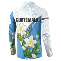 Guatemala White Monja Blanca Flower Button Sweatshirt with Blue Flag Theme and Floral Pattern Design - Wonder Print Shop