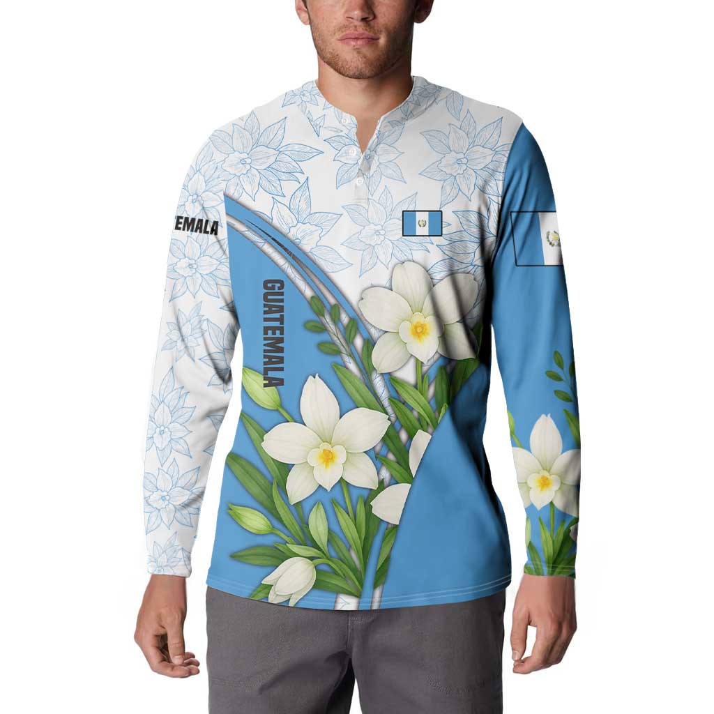 Guatemala White Monja Blanca Flower Button Sweatshirt with Blue Flag Theme and Floral Pattern Design - Wonder Print Shop