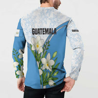 Guatemala White Monja Blanca Flower Button Sweatshirt with Blue Flag Theme and Floral Pattern Design - Wonder Print Shop