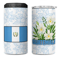 Guatemala White Monja Blanca Flower 4 in 1 Can Cooler Tumbler with Blue Flag Theme and Floral Pattern Design - Wonder Print Shop