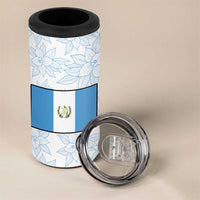 Guatemala White Monja Blanca Flower 4 in 1 Can Cooler Tumbler with Blue Flag Theme and Floral Pattern Design - Wonder Print Shop