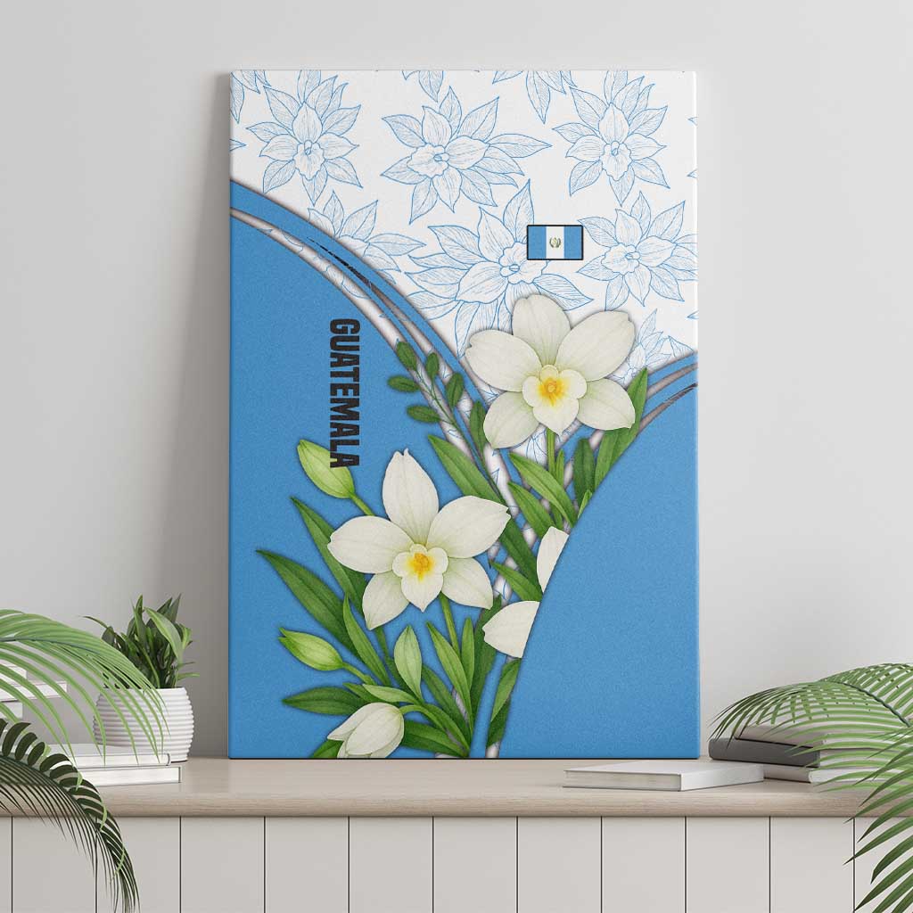 Guatemala White Monja Blanca Flower Canvas Wall Art with Blue Flag Theme and Floral Pattern Design - Wonder Print Shop