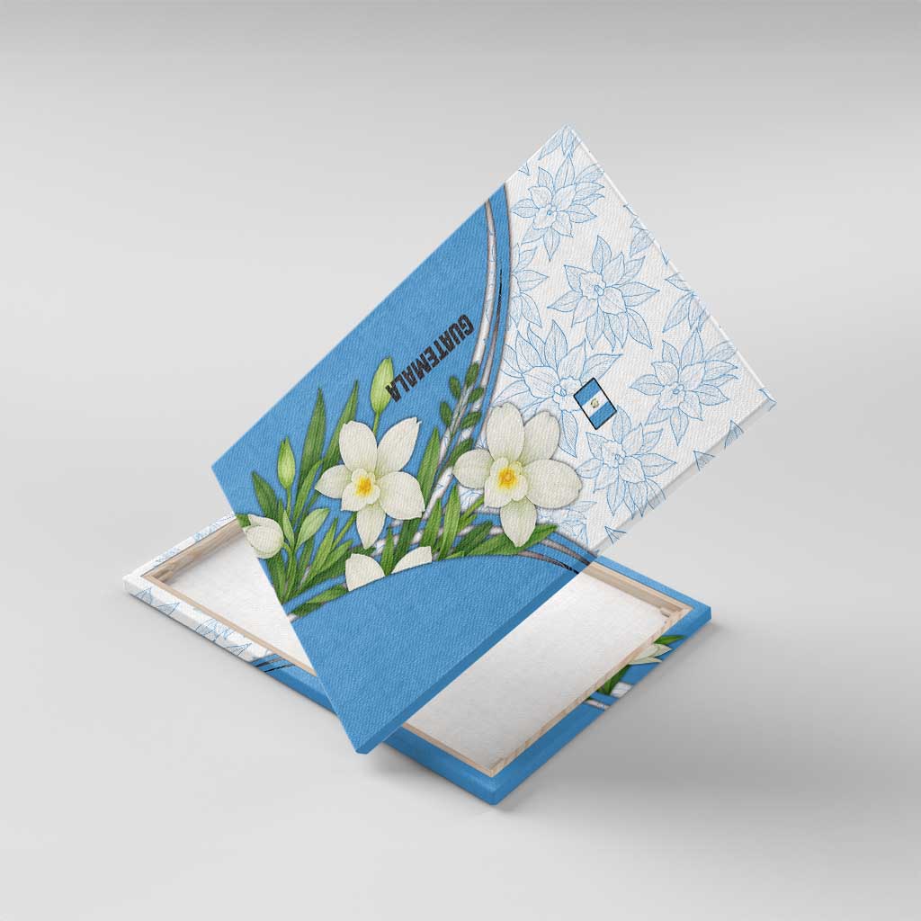 Guatemala White Monja Blanca Flower Canvas Wall Art with Blue Flag Theme and Floral Pattern Design - Wonder Print Shop