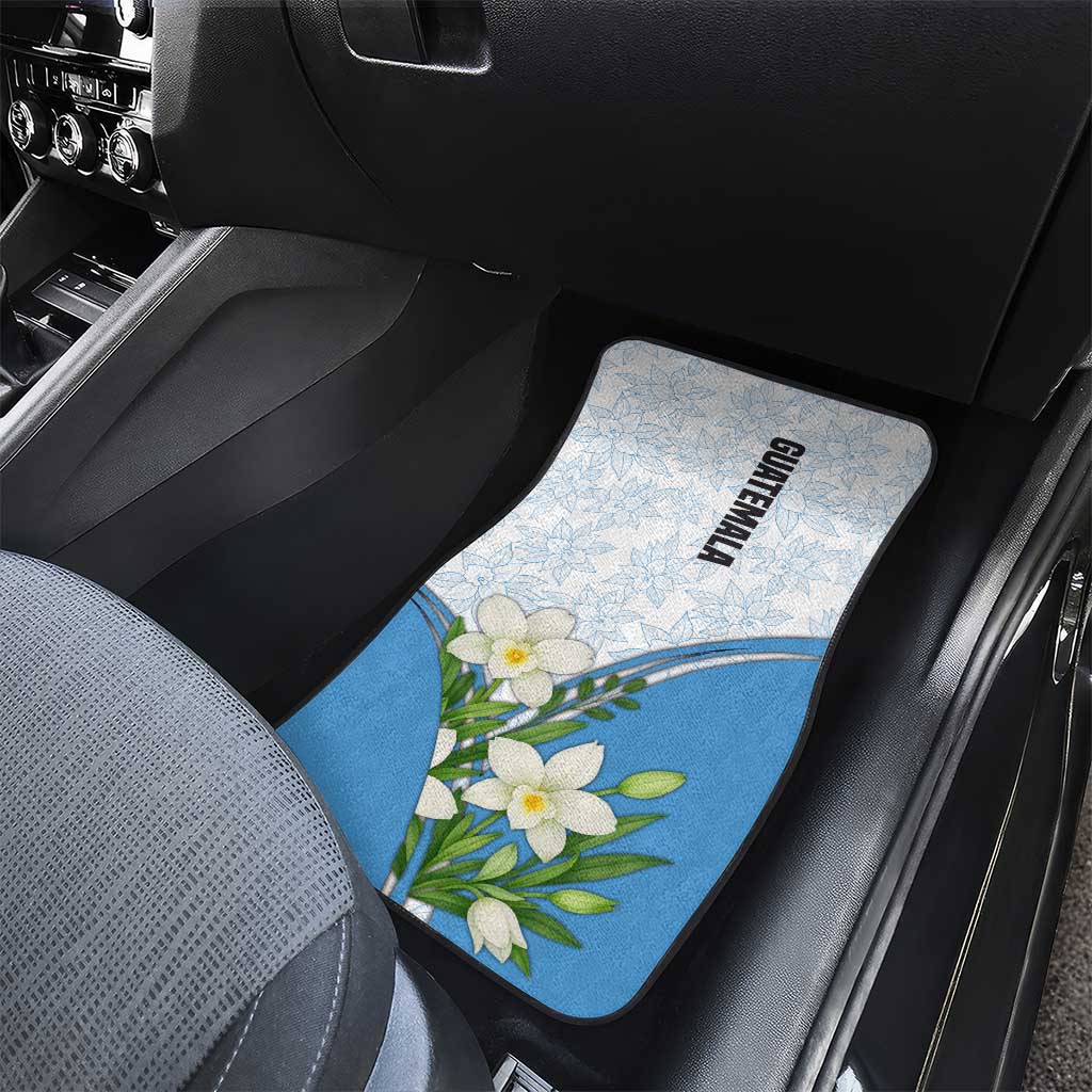 Guatemala White Monja Blanca Flower Car Mats with Blue Flag Theme and Floral Pattern Design - Wonder Print Shop