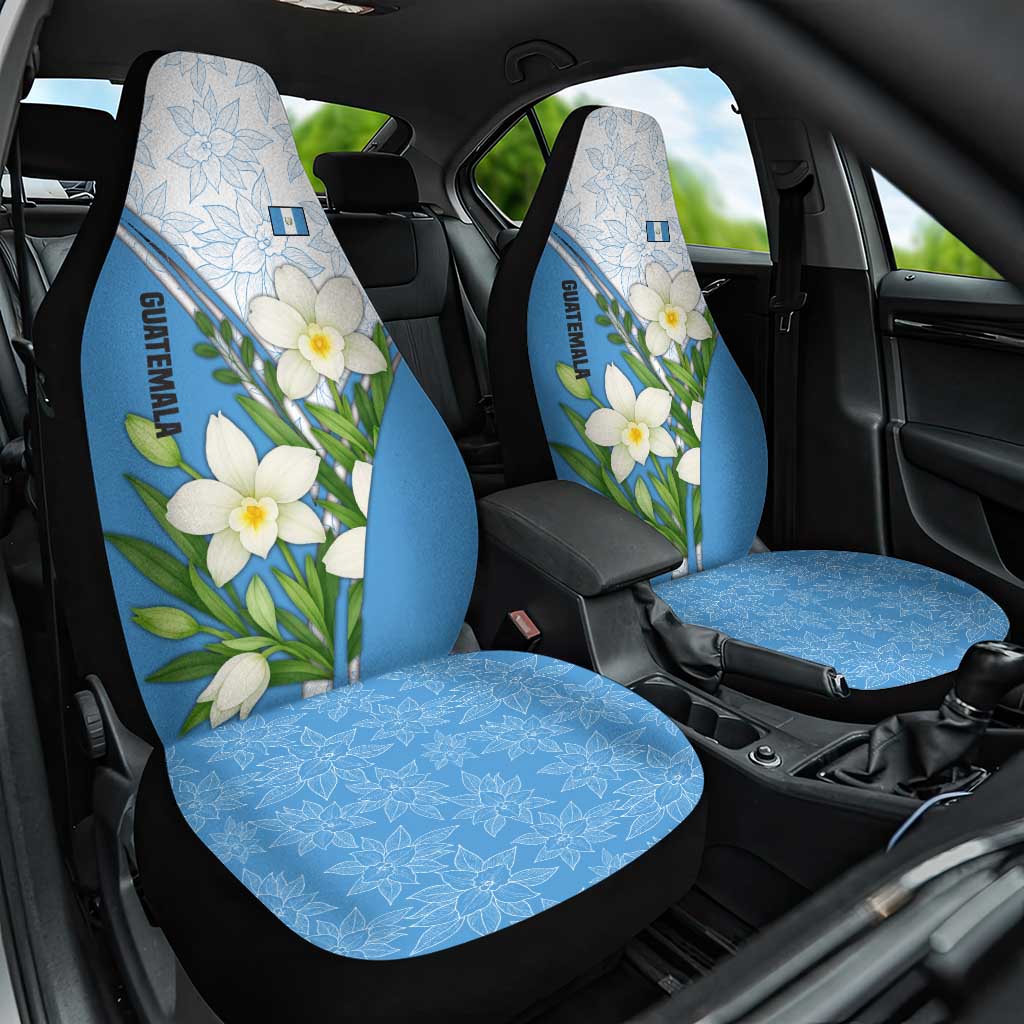 Guatemala White Monja Blanca Flower Car Seat Cover with Blue Flag Theme and Floral Pattern Design - Wonder Print Shop