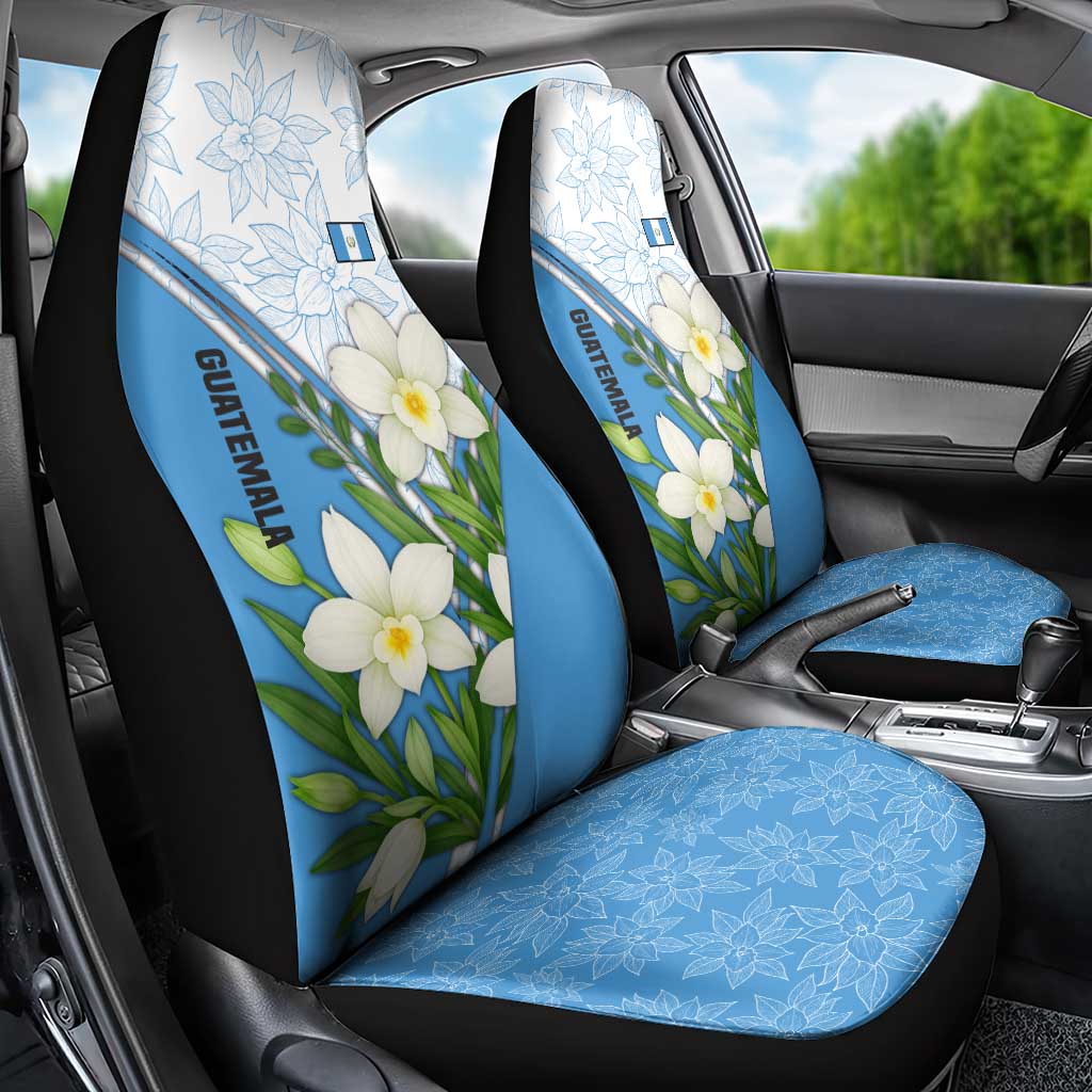Guatemala White Monja Blanca Flower Car Seat Cover with Blue Flag Theme and Floral Pattern Design - Wonder Print Shop