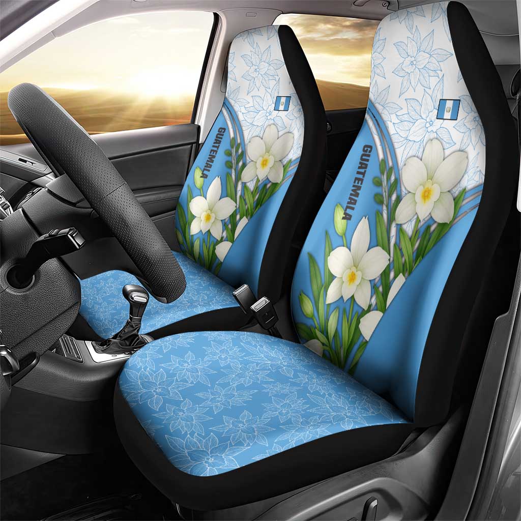 Guatemala White Monja Blanca Flower Car Seat Cover with Blue Flag Theme and Floral Pattern Design - Wonder Print Shop