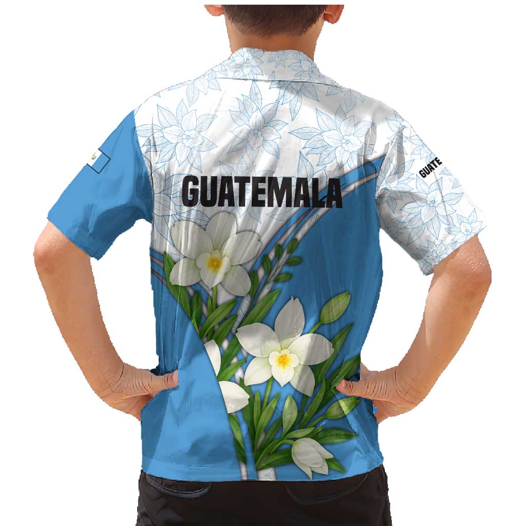 Guatemala White Monja Blanca Flower Family Matching Mermaid Dress and Hawaiian Shirt with Blue Flag Theme and Floral Pattern Design - Wonder Print Shop