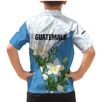 Guatemala White Monja Blanca Flower Family Matching Mermaid Dress and Hawaiian Shirt with Blue Flag Theme and Floral Pattern Design - Wonder Print Shop