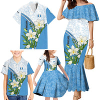 Guatemala White Monja Blanca Flower Family Matching Mermaid Dress and Hawaiian Shirt with Blue Flag Theme and Floral Pattern Design - Wonder Print Shop