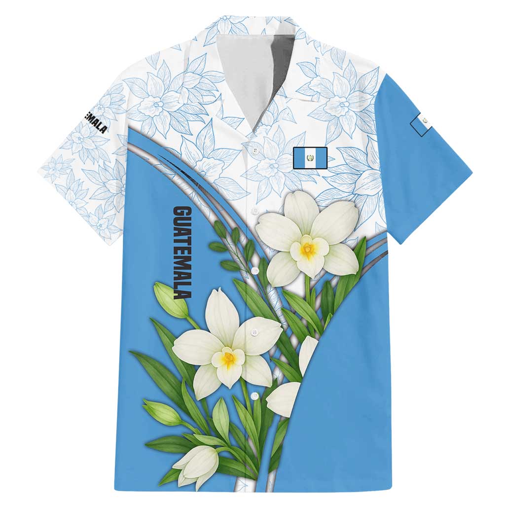 Guatemala White Monja Blanca Flower Family Matching Mermaid Dress and Hawaiian Shirt with Blue Flag Theme and Floral Pattern Design - Wonder Print Shop