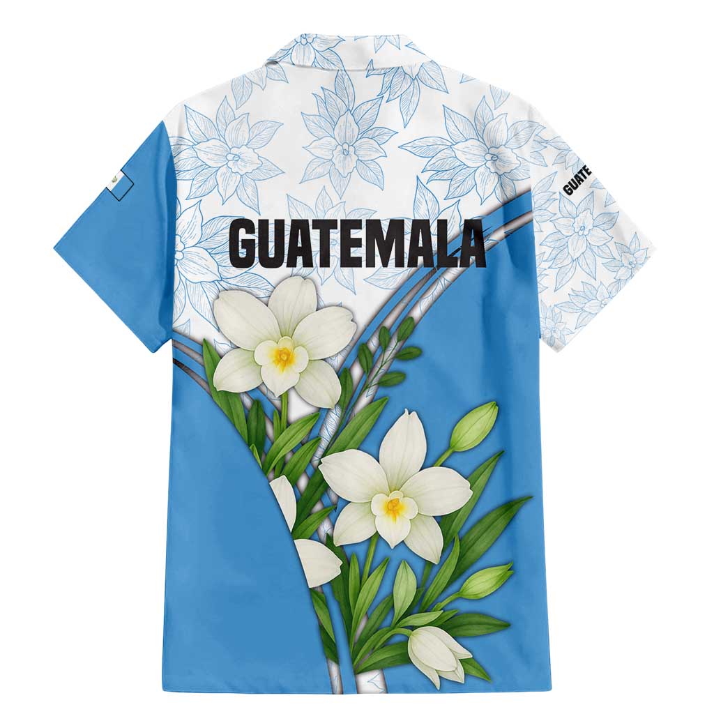 Guatemala White Monja Blanca Flower Family Matching Mermaid Dress and Hawaiian Shirt with Blue Flag Theme and Floral Pattern Design - Wonder Print Shop