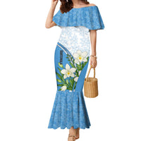 Guatemala White Monja Blanca Flower Family Matching Mermaid Dress and Hawaiian Shirt with Blue Flag Theme and Floral Pattern Design - Wonder Print Shop
