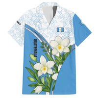 Guatemala White Monja Blanca Flower Family Matching Off Shoulder Maxi Dress and Hawaiian Shirt with Blue Flag Theme and Floral Pattern Design - Wonder Print Shop