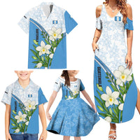 Guatemala White Monja Blanca Flower Family Matching Summer Maxi Dress and Hawaiian Shirt with Blue Flag Theme and Floral Pattern Design - Wonder Print Shop