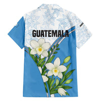 Guatemala White Monja Blanca Flower Family Matching Summer Maxi Dress and Hawaiian Shirt with Blue Flag Theme and Floral Pattern Design - Wonder Print Shop
