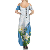 Guatemala White Monja Blanca Flower Family Matching Summer Maxi Dress and Hawaiian Shirt with Blue Flag Theme and Floral Pattern Design - Wonder Print Shop