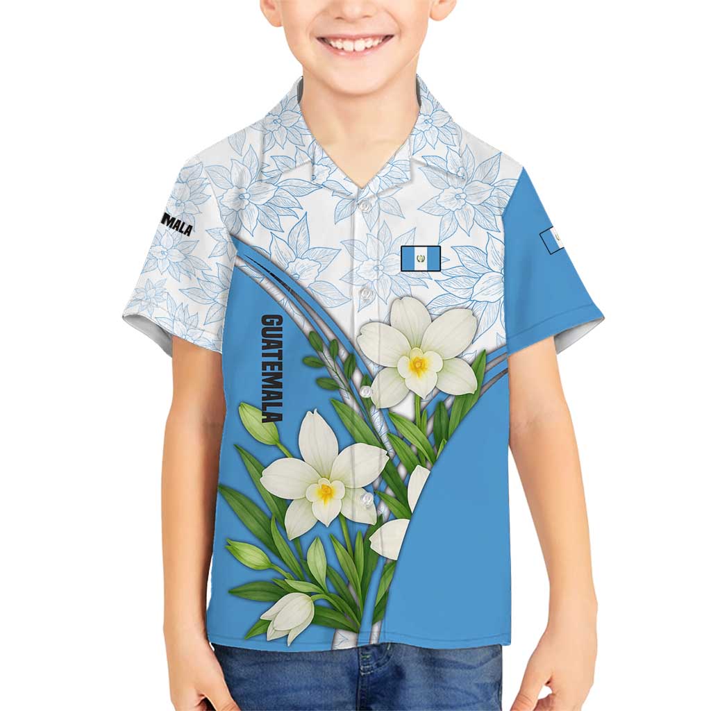 Guatemala White Monja Blanca Flower Family Matching Summer Maxi Dress and Hawaiian Shirt with Blue Flag Theme and Floral Pattern Design - Wonder Print Shop