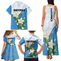 Guatemala White Monja Blanca Flower Family Matching Tank Maxi Dress and Hawaiian Shirt with Blue Flag Theme and Floral Pattern Design - Wonder Print Shop