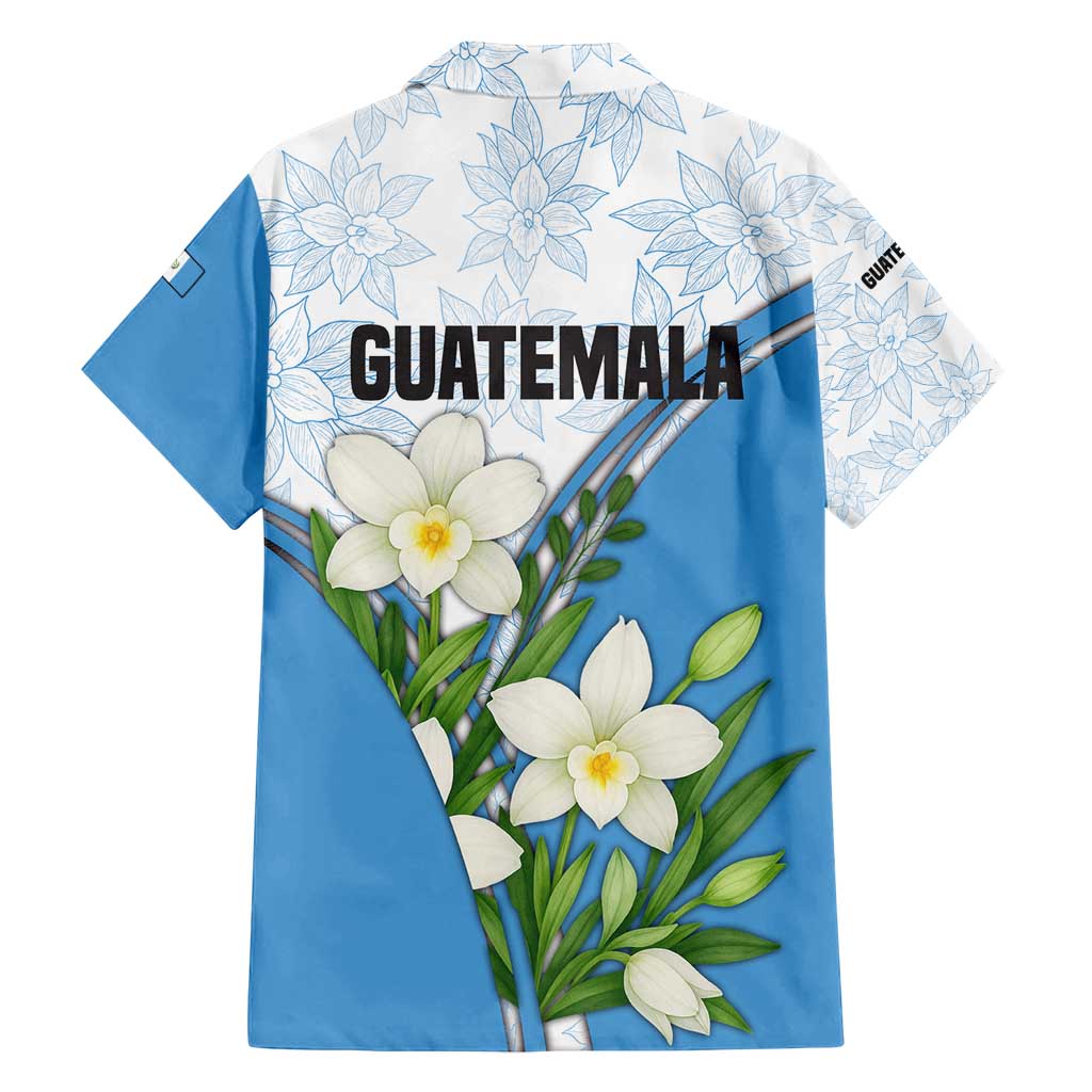 Guatemala White Monja Blanca Flower Family Matching Tank Maxi Dress and Hawaiian Shirt with Blue Flag Theme and Floral Pattern Design - Wonder Print Shop