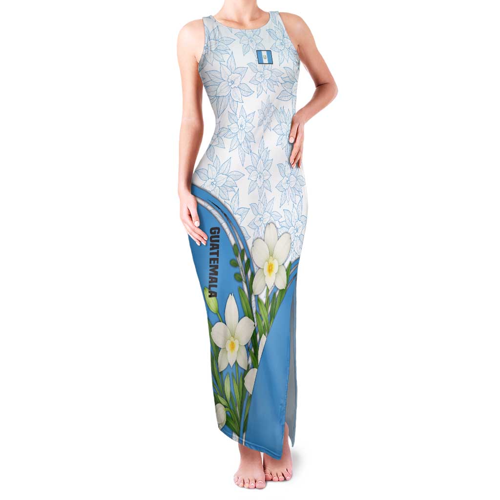 Guatemala White Monja Blanca Flower Family Matching Tank Maxi Dress and Hawaiian Shirt with Blue Flag Theme and Floral Pattern Design - Wonder Print Shop
