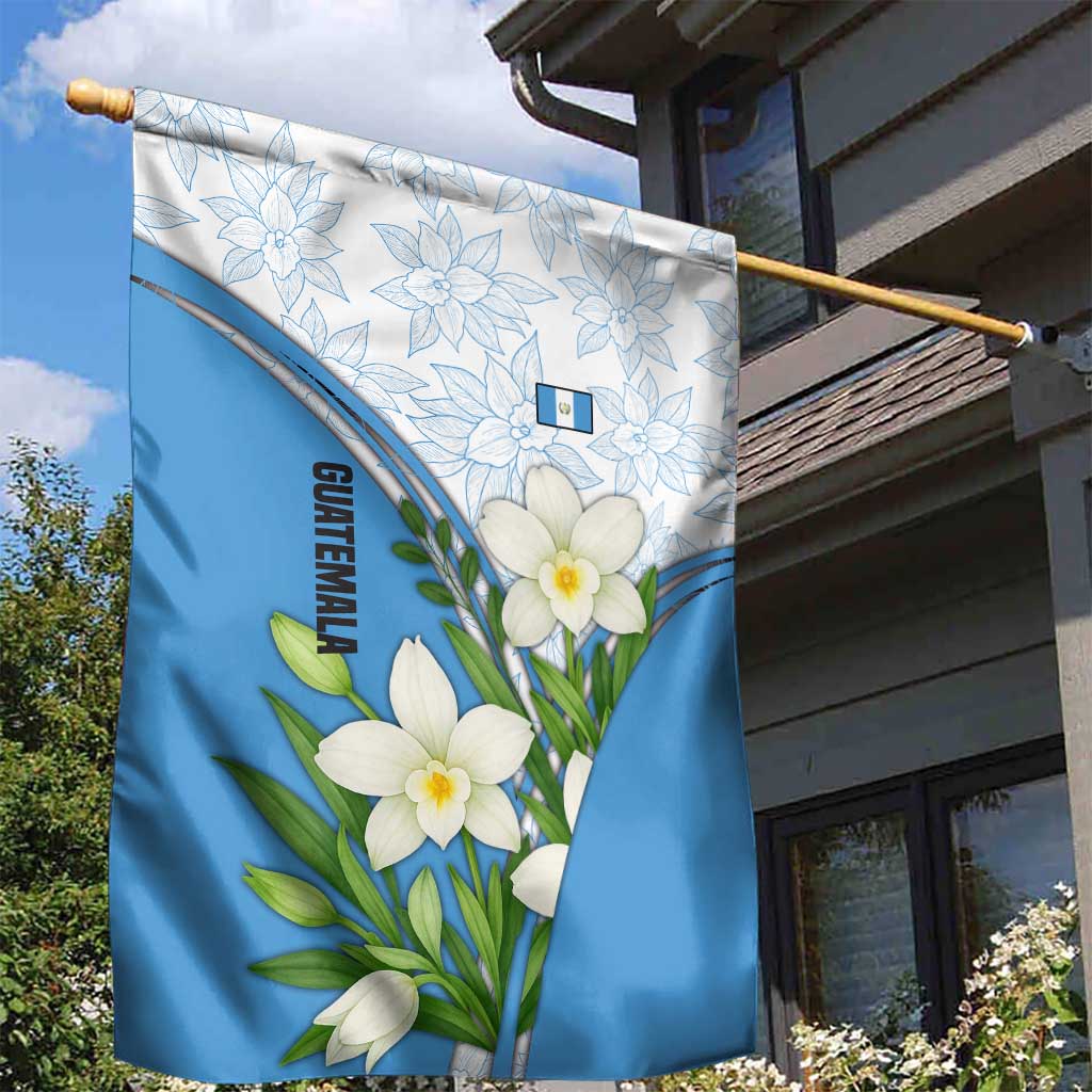 Guatemala White Monja Blanca Flower Garden Flag with Blue Flag Theme and Floral Pattern Design - Wonder Print Shop