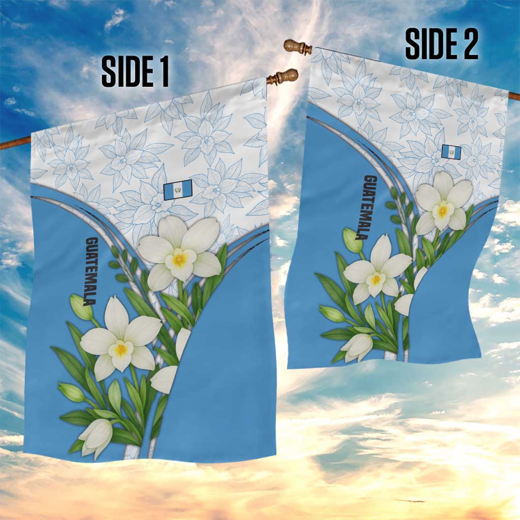 Guatemala White Monja Blanca Flower Garden Flag with Blue Flag Theme and Floral Pattern Design - Wonder Print Shop