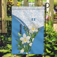 Guatemala White Monja Blanca Flower Garden Flag with Blue Flag Theme and Floral Pattern Design - Wonder Print Shop