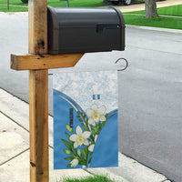 Guatemala White Monja Blanca Flower Garden Flag with Blue Flag Theme and Floral Pattern Design - Wonder Print Shop