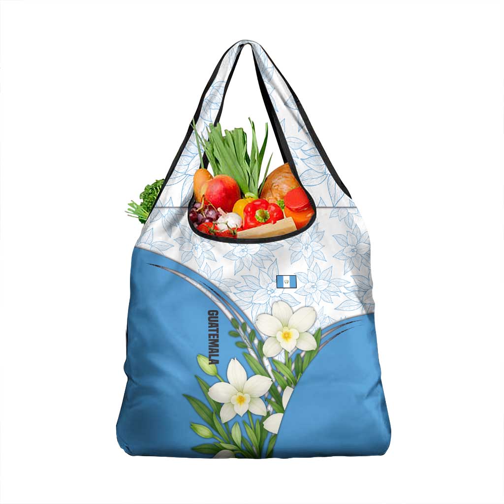 Guatemala White Monja Blanca Flower Grocery Bag with Blue Flag Theme and Floral Pattern Design - Wonder Print Shop