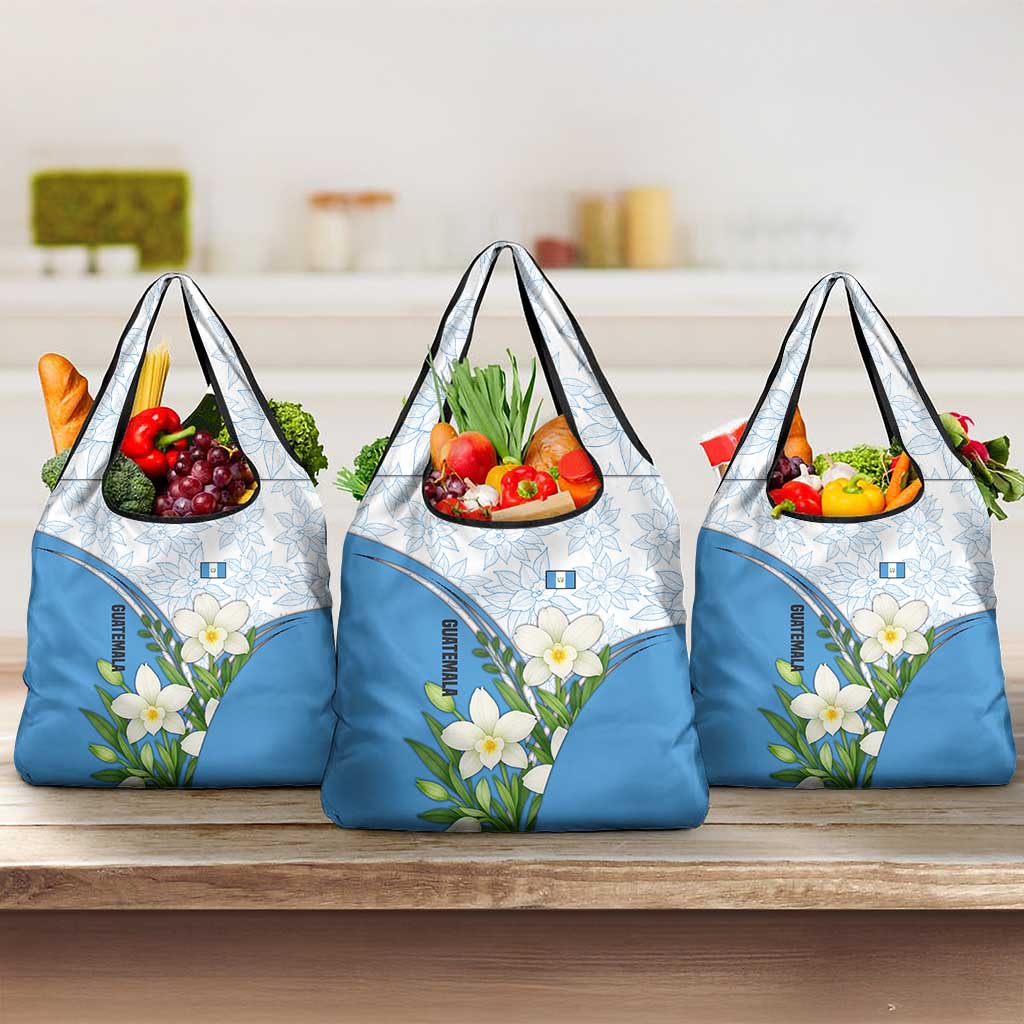 Guatemala White Monja Blanca Flower Grocery Bag with Blue Flag Theme and Floral Pattern Design - Wonder Print Shop