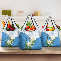 Guatemala White Monja Blanca Flower Grocery Bag with Blue Flag Theme and Floral Pattern Design - Wonder Print Shop
