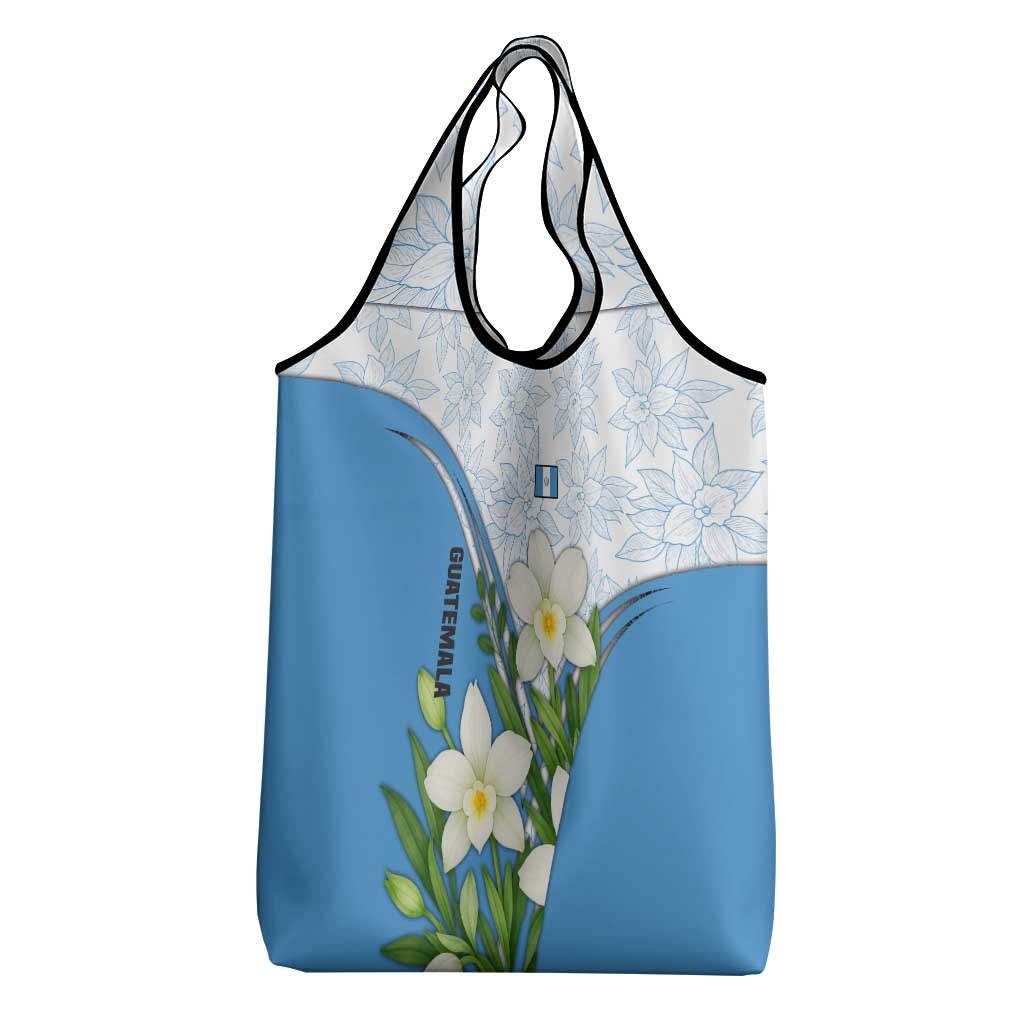 Guatemala White Monja Blanca Flower Grocery Bag with Blue Flag Theme and Floral Pattern Design - Wonder Print Shop