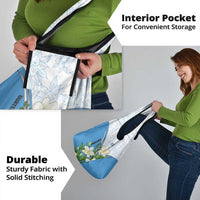 Guatemala White Monja Blanca Flower Grocery Bag with Blue Flag Theme and Floral Pattern Design - Wonder Print Shop