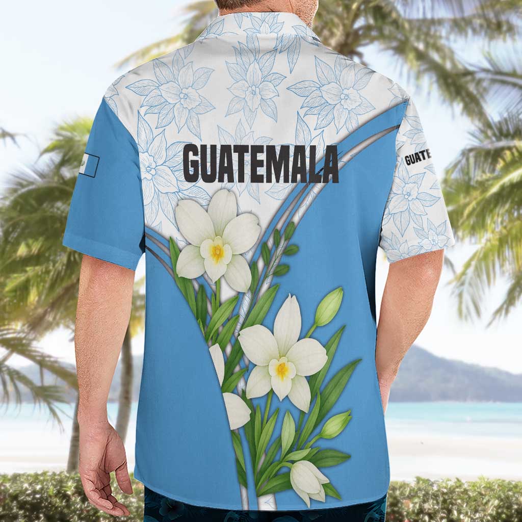 Guatemala White Monja Blanca Flower Hawaiian Shirt with Blue Flag Theme and Floral Pattern Design - Wonder Print Shop