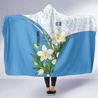 Guatemala White Monja Blanca Flower Hooded Blanket with Blue Flag Theme and Floral Pattern Design - Wonder Print Shop