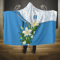 Guatemala White Monja Blanca Flower Hooded Blanket with Blue Flag Theme and Floral Pattern Design - Wonder Print Shop